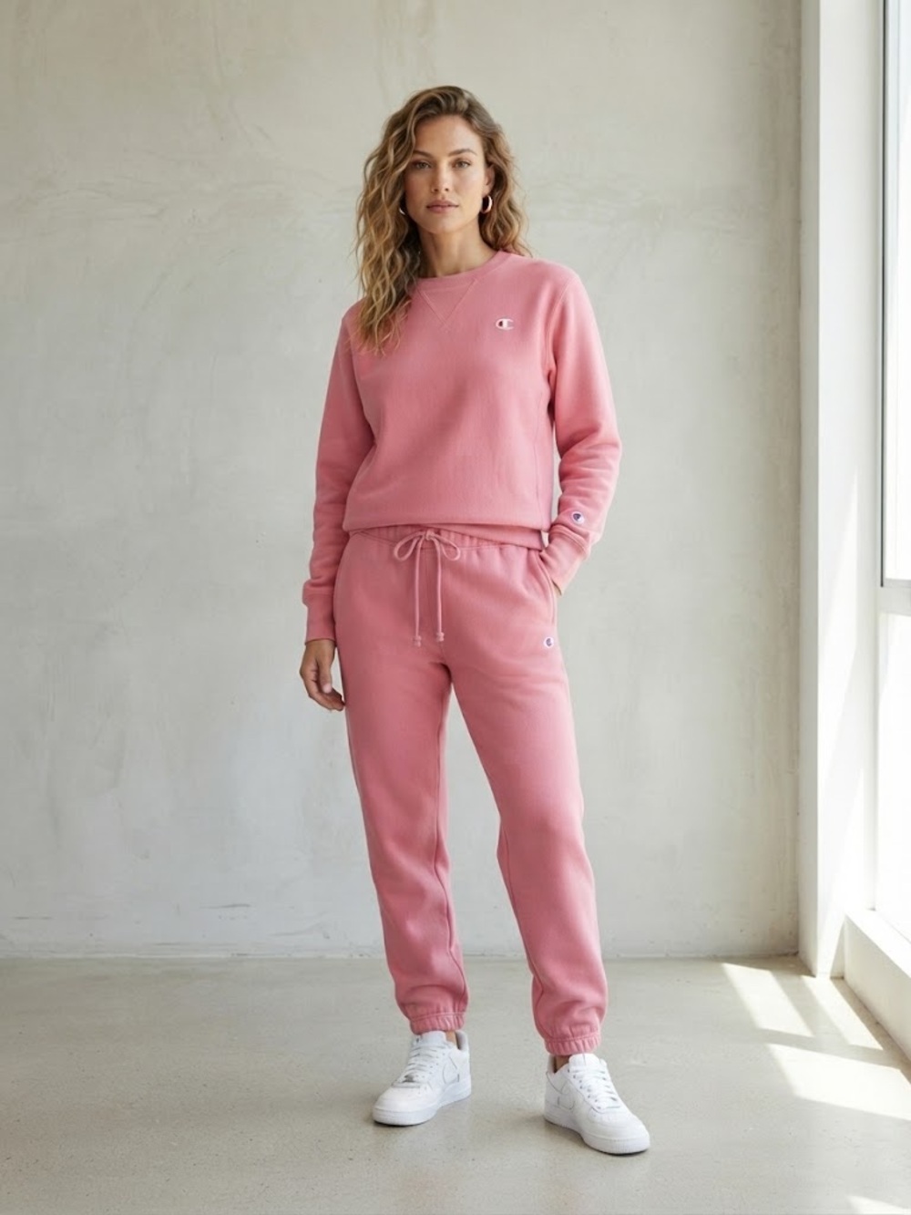Champion Pink Women's Jogger Sweatsuit - Top Large and Joggers Medium